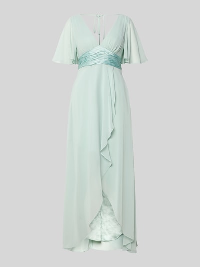 Produktfoto, Midikleid aus Chiffon mit tiefem V-Ausschnitt von Jake*s Cocktail in zartem Mint, Taillierter Schnitt, Volants, Taillenband, fließender Stoff.