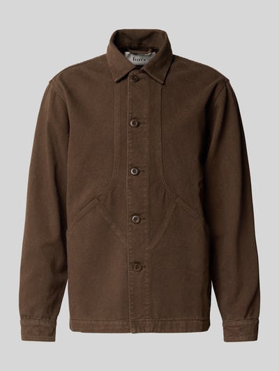 Produktfoto, Regular Fit Hemdjacke aus Baumwolle von Forét in Braun mit Ziernähten, durchgehender Knopfleiste und langärmeligem Design
