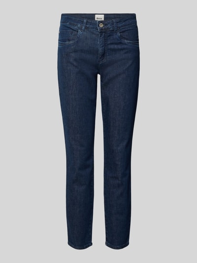 Produktfoto, Slim Fit Jeans aus Baumwoll-Mix Modell 'SHAKIRA' von Brax in dunkelblauer Denim-Optik mit Label-Patch und Gürtelschlaufen.