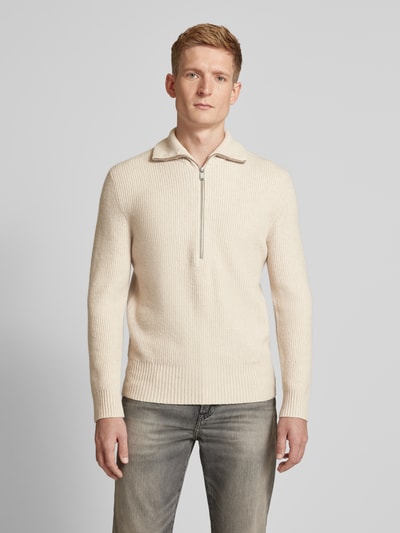 Drykorn Gebreide pullover met korte ritssluiting, model 'MANUELO' Zand - 4