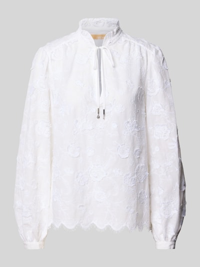 Produktfoto, Regular Fit Bluse mit Stitchings van MICHAEL Michael Kors van puur katoen in wit met opstaande kraag en vetersluiting, damesmode