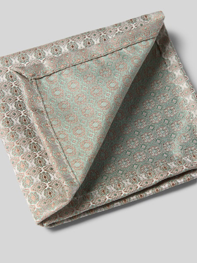 Produktfoto, Fliege und Einstecktuch in Geschenk-Box von Wilvorst, mintgrün mit beigem Allover-Logo-Stitching, zart glänzender Stoff, Set