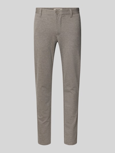Produktfoto, Slim Fit Chino aus Viskose-Mix Modell 'MARK' von Only & Sons, kolor jednolity, wzór w kratę, krój slim fit, szlufki na pasek, zapięcie na guzik i ukryty zamek, kieszenie tylne i boczne, tekstura miękka