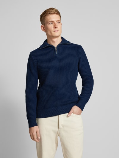 SELECTED HOMME Strickpullover mit gerippten Abschlüssen Modell 'LAND' Dunkelblau 4