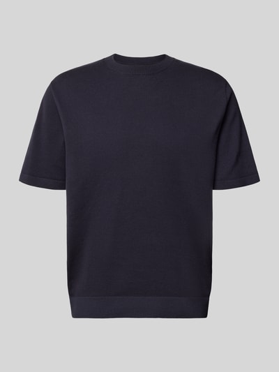 Productfoto, Strickshirt met labeldetail model 'MILANO' van Jack & Jones Premium in donkerblauw katoenmix, recht model, ronde hals, ruglengte bij maat M 70 cm