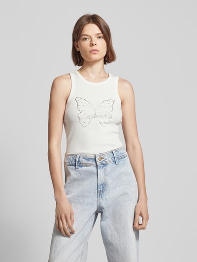 Only Tanktop met siersteentjes, model 'MILLA' Offwhite - 4