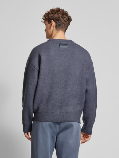 Pegador Oversized Strickpullover mit Label-Stitching Modell 'TRIPOLE' Rauchblau 5