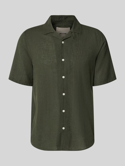ONLY & SONS Slim Fit Freizeithemd aus Baumwoll-Leinen-Mix Modell 'CAIDEN' Oliv 2