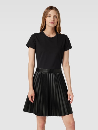 Liu Jo White Knielanges T-Shirt-Kleid mit Rockpartie in Leder-Optik Black 4
