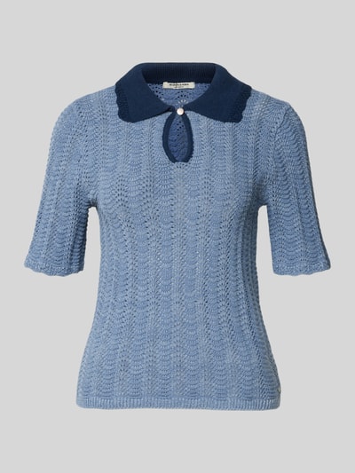 Produktfoto, Strickshirt mit Umlegekragen und Schlüsselloch-Ausschnitt von Scotch & Soda, Damen, Baumwoll-Mix, Slim-Fit, 1/2-Arm, blau, strukturierte Oberfläche