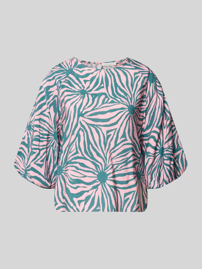 Produktfoto, Regular Fit Bluse aus Viskose-Mix im Allover-Look von Christian Berg Woman, rosa-grünes Muster, Rundhalsausschnitt, 3/4-Arm.