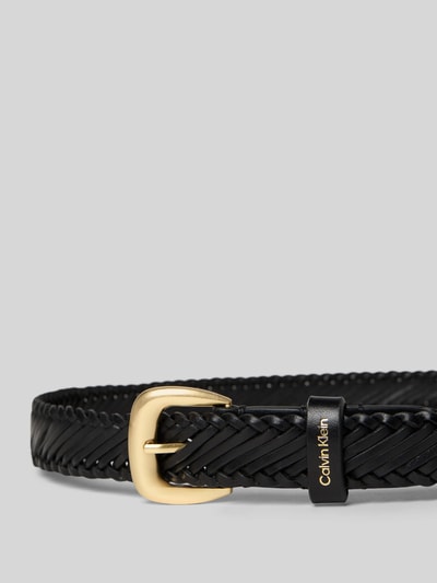 Produktfoto, Gürtel aus Rindsleder mit Dornschließe von Calvin Klein, klassisch, schwarzes Geflecht, Label-Detail, Breite 3 cm, Größe 80
