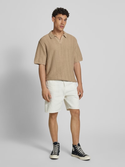 Jack & Jones Relaxed Fit Poloshirt mit Lochmuster Modell 'PAROS' Offwhite Melange 1