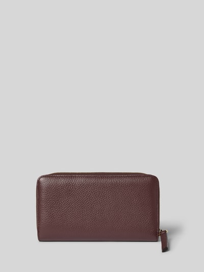 Productfoto, portemonnee uit echt leer met labeldetail van Abro in bordeaux, hoofdvak met ritssluiting, ritsvak binnen, diverse steekvakken