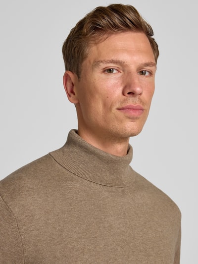 Casual Friday Sweter z wywijanym kołnierzem z domieszką kaszmiru Beżowy 3