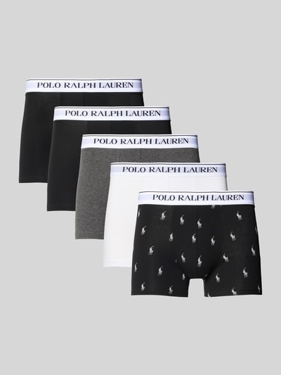 Produktfoto, Pant & Trunk aus Baumwoll-Mix im 5er-Pack von Polo Ralph Lauren Underwear, verschiedene Farben, glatte und gemusterte Texturen.
