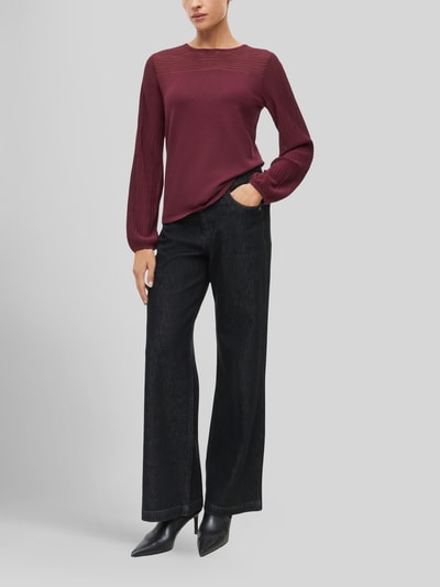 s.Oliver BLACK LABEL Pullover mit strukturierten Ballonärmeln aus Viskosemix Bordeaux 1