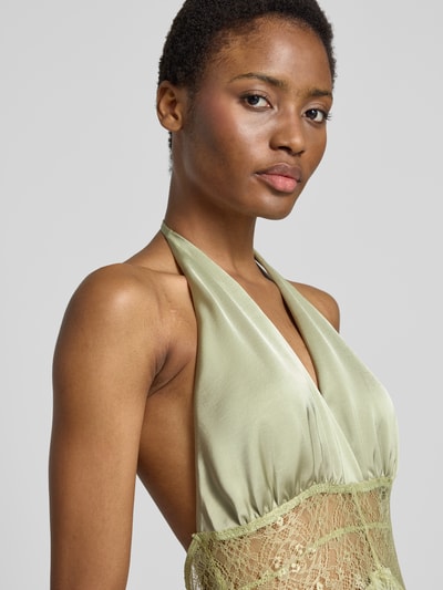 Neo Noir Maxi-jurk van satijn met tailleband van kant model 'Jasine' Mintgroen - 3