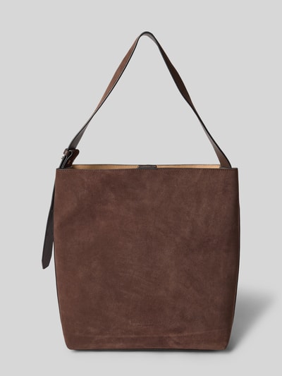 Produktfoto, Shopper aus echtem Kalbsleder Modell 'ARINA' von Marc O'Polo, brązowy zamsz, prostokątny kształt, jednolita faktura, widoczne logo