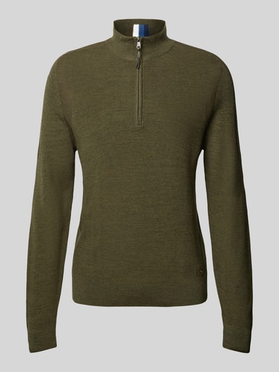 Brax Gebreide pullover met opstaande kraag, model 'Steffen' Olijfgroen - 2