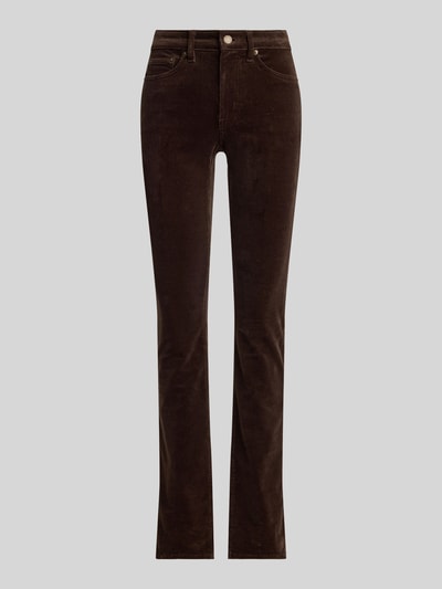 Produktfoto, braune Straight Leg Hose aus Baumwollmix von LAUREN RALPH LAUREN, unifarben, 5-Pocket-Design, metallische Akzente, glatte Struktur