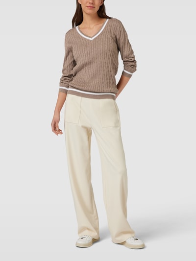 Montego Sweter z dzianiny z wzorem warkocza Szarobrązowy melanż 1