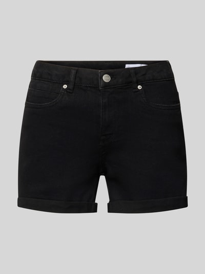 Produktfoto, schwarze Regular Fit Jeansshorts aus Baumwoll-Mix Modell 'LUNA' von Vero Moda, Denim-Optik, 5-Pocket, Label Patch, fixierter Umschlag