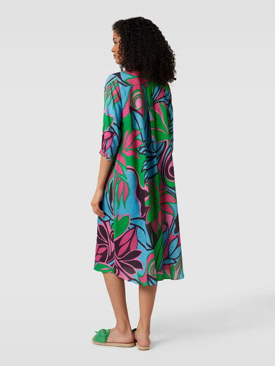 Milano Italy Midi-jurk met all-over motief, model 'Tropical Flower' Groen - 5