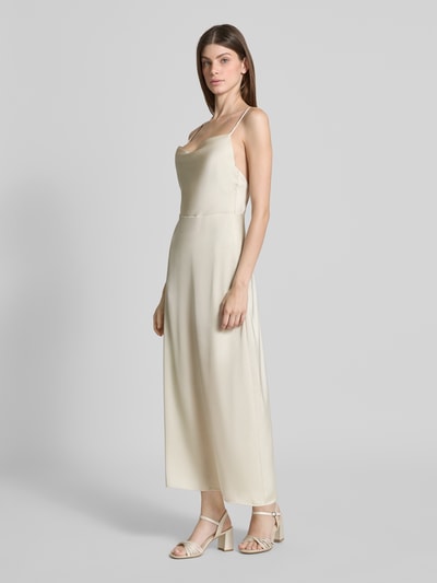 Vila Midi-jurk van satijn met cascadehals, model 'RAVENNA' Ecru - 1