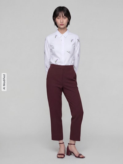 Raffaello Rossi Regular fit barrel leg broek met labeldetail model 'PHIBI' Bordeaux - 1