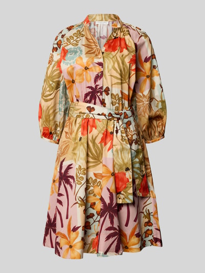 Christian Berg Woman Kniellange overhemdjurk in all-over look met strikceintuur Camel - 2
