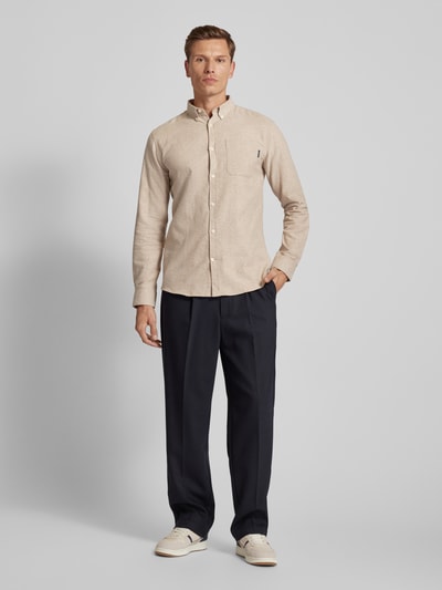 Lindbergh Freizeithemd mit Button-Down-Kragen Sand 1