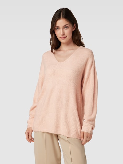 VERO MODA Strickpullover mit V-Ausschnitt Modell 'CREWLEFILE' Rosa Melange 4