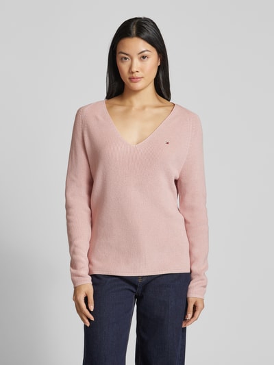 Tommy Hilfiger Strickpullover mit Logo-Stitching Rosa 4