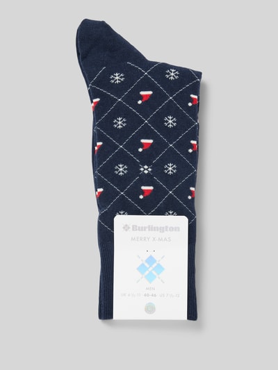 Burlington Socken mit Label-Detail Modell 'X-Mas Argyle' Dunkelblau 3