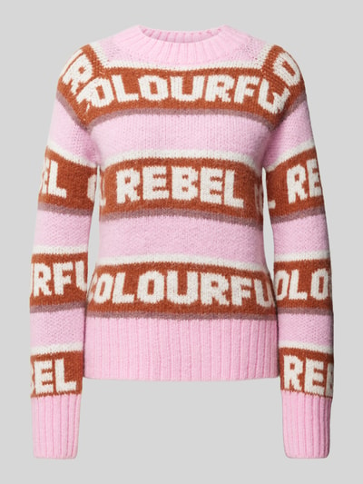 Colourful Rebel Sweter z dzianiny ze wzorem z logo na całej powierzchni ‘Ximenia’ Fuksjowy 2