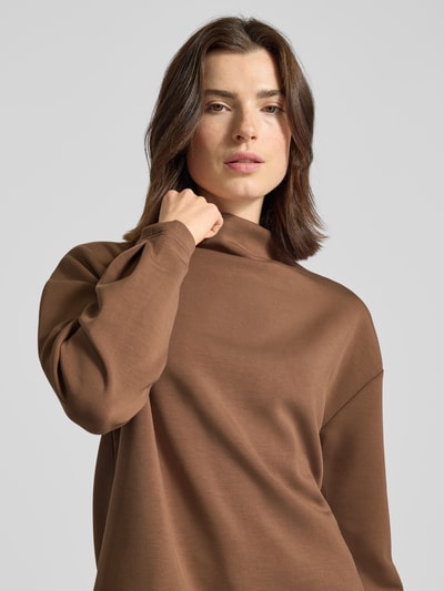 Fynch-Hatton Sweatshirt van viscosemix met opstaande kraag, model 'STAND UP COZI' Middenbruin gemêleerd - 3