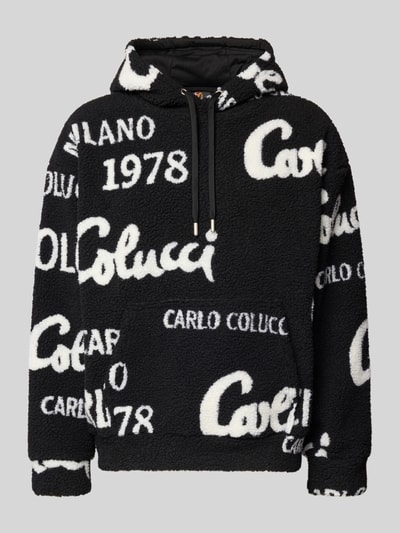 CARLO COLUCCI Bluza typu oversized z kapturem i kieszenią kangurką Czarny 2
