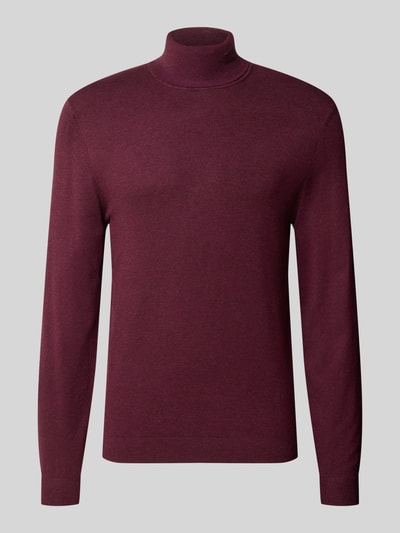 Produktfoto, Slim Fit Rollkragenpullover aus Viskose-Mix mit Rippbündchen von MCNEAL in Bordeaux, glatte Struktur, langärmliges Design.