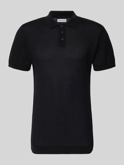 Produktfoto, Modern Fit Poloshirt mit kurzer Knopfleiste Modell 'JESS' von Jack & Jones aus Baumwoll-Mix in semitransparentem Design, Polokragen, Farbe Schwarz