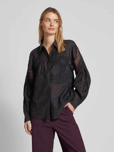 Copenhagen Muse Relaxed fit blouse met platte kraag, model 'MOLLY' Zwart - 4