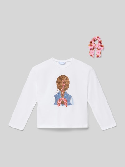 Productfoto, Longsleeve met motiefprint en ronde hals van Mayoral in wit, gemaakt van puur katoen, regular fit, voor kinderen, ruglengte maat 116: 40 cm