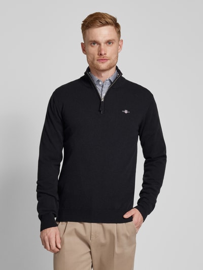 Gant Gebreide pullover met labelstitching, model 'SUPERFINE' Zwart - 4