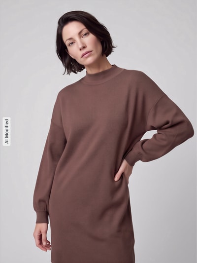 VERO MODA relaxed fit tricotjurk van viscosemix model 'NANCY' Middenbruin - 3