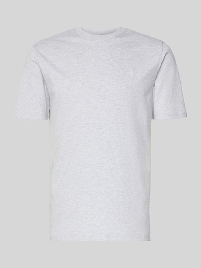 Produktfoto, T-Shirt mit Label-Print von MARC O'POLO in Hellgrau, Unifarbenes-Design, Gerader-Schnitt, Reine-Baumwolle, Gerippter-Rundhalsausschnitt, Label-Detail
