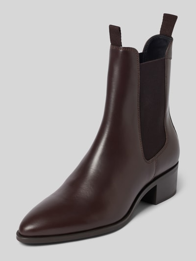 Produktfoto, braune Stiefelette aus glattem Rindsleder mit Gummieinsatz und Blockabsatz, Stiefeletten aus echtem Rindsleder Modell 'St Broomly' von GANT, Damen Stiefeletten von GANT