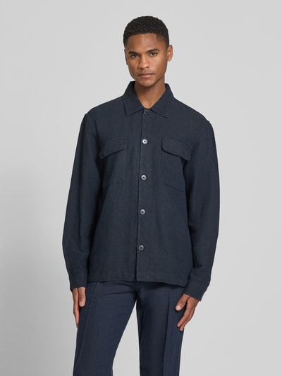 Selected Homme Relaxed Fit Hemdjacke aus Leinen-Baumwoll-Mix Modell 'LEROY' Dunkelblau 4
