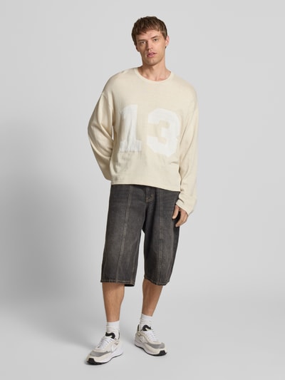 REVIEW Gebreide pullover met extra brede schouders Ecru - 1