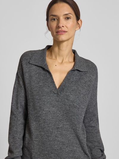 VERO MODA Regular Fit Strickpullover mit Hemdkragen Modell 'LEFILE' Mittelgrau 3