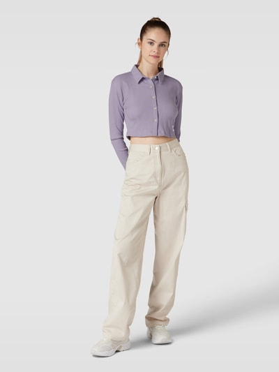 Calvin Klein Jeans Kurtka z dzianiny krótka z naszywką z logo model ‘BADGE ELONGATED’ Lawendowy 1